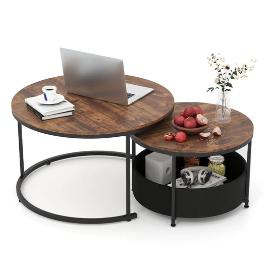Round Coffee Table Set of 2 for Living Room