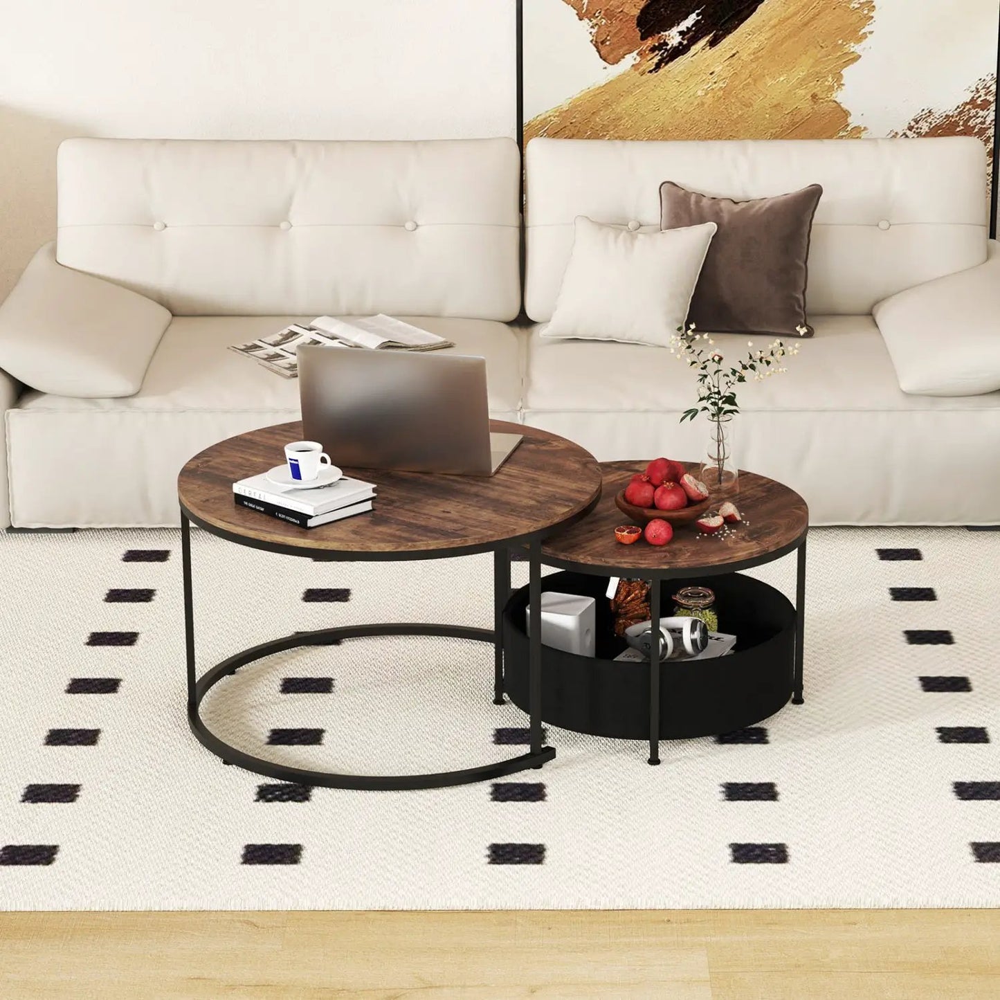 Round Coffee Table Set of 2 for Living Room