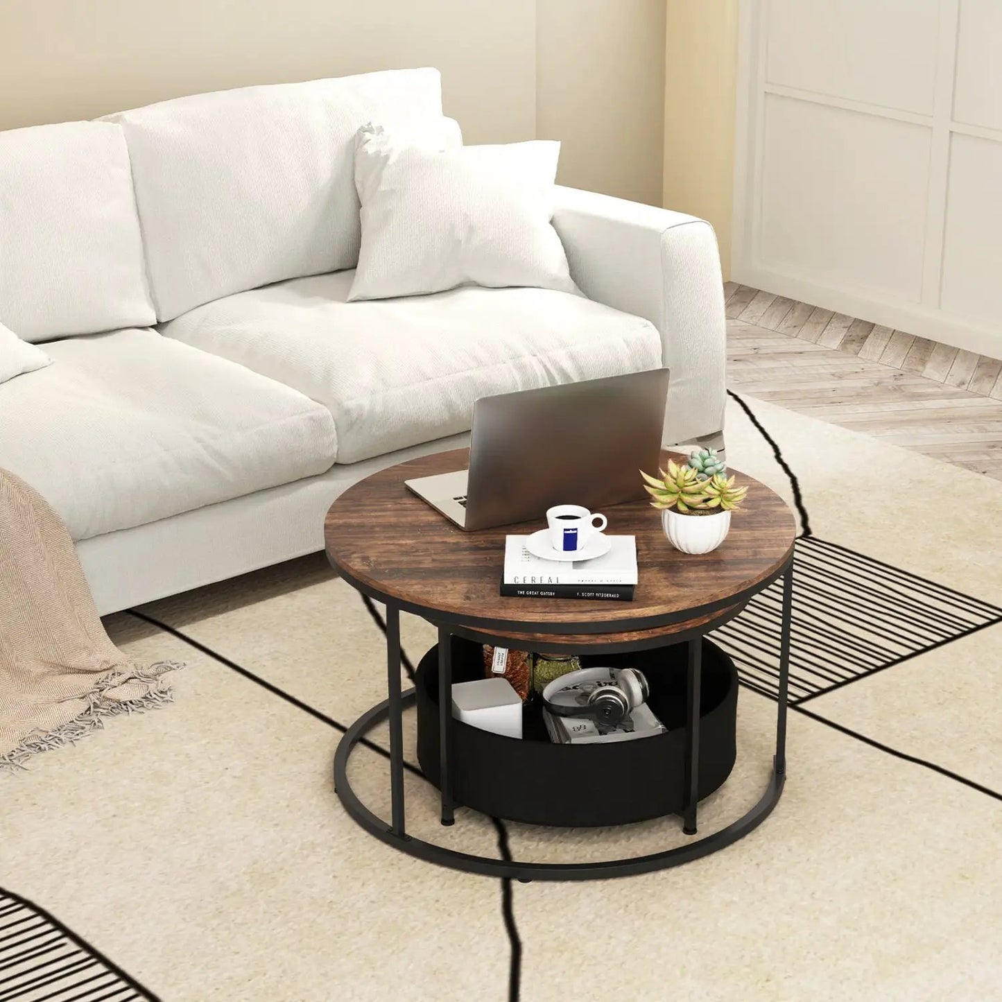 Round Coffee Table Set of 2 for Living Room