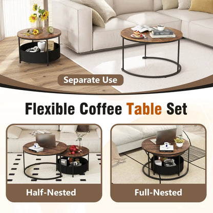 Round Coffee Table Set of 2 for Living Room