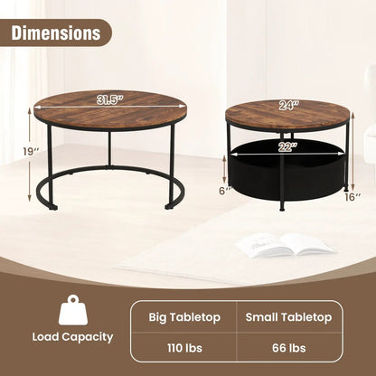 Round Coffee Table Set of 2 for Living Room