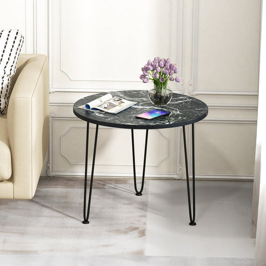 Round Coffee Table with Thickened Tabletop and Metal Tripod Legs-Black - Tampa Home & Garden Store