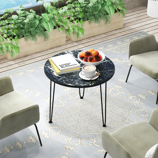 Round Coffee Table with Thickened Tabletop and Metal Tripod Legs-Black - Tampa Home & Garden Store