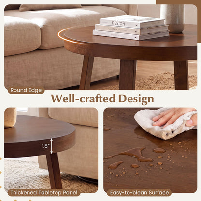 Round coffee table 30 inches with solid wood legs in walnut-brown finish by DirectDeals on Tampa Home & Garden Store