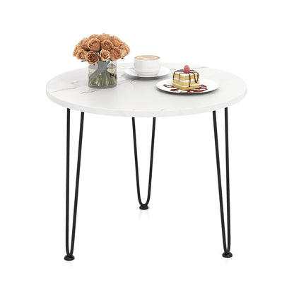 Round Coffee Table with Thickened Tabletop and Metal Tripod Legs-Black