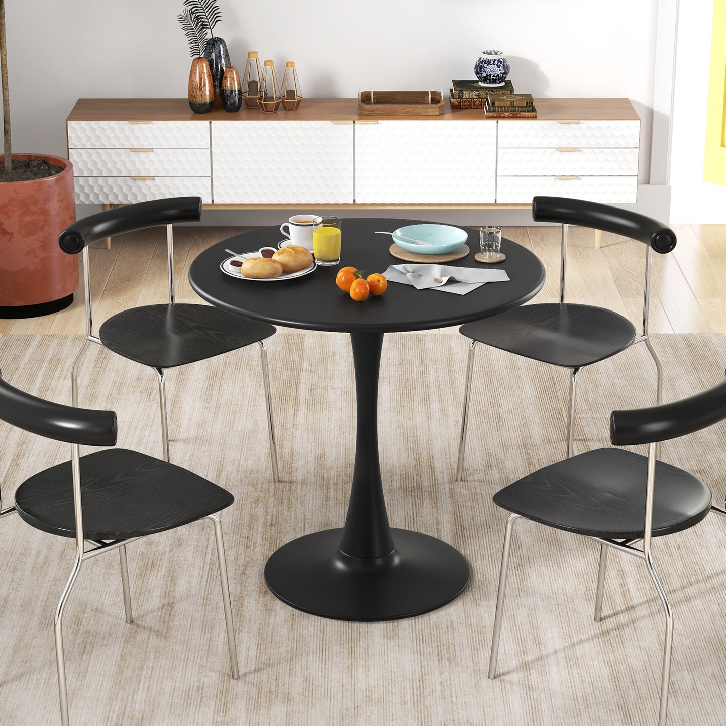 Mesa de comedor redonda de 31.5 pulgadas con anillo de PP antideslizante - Negro
