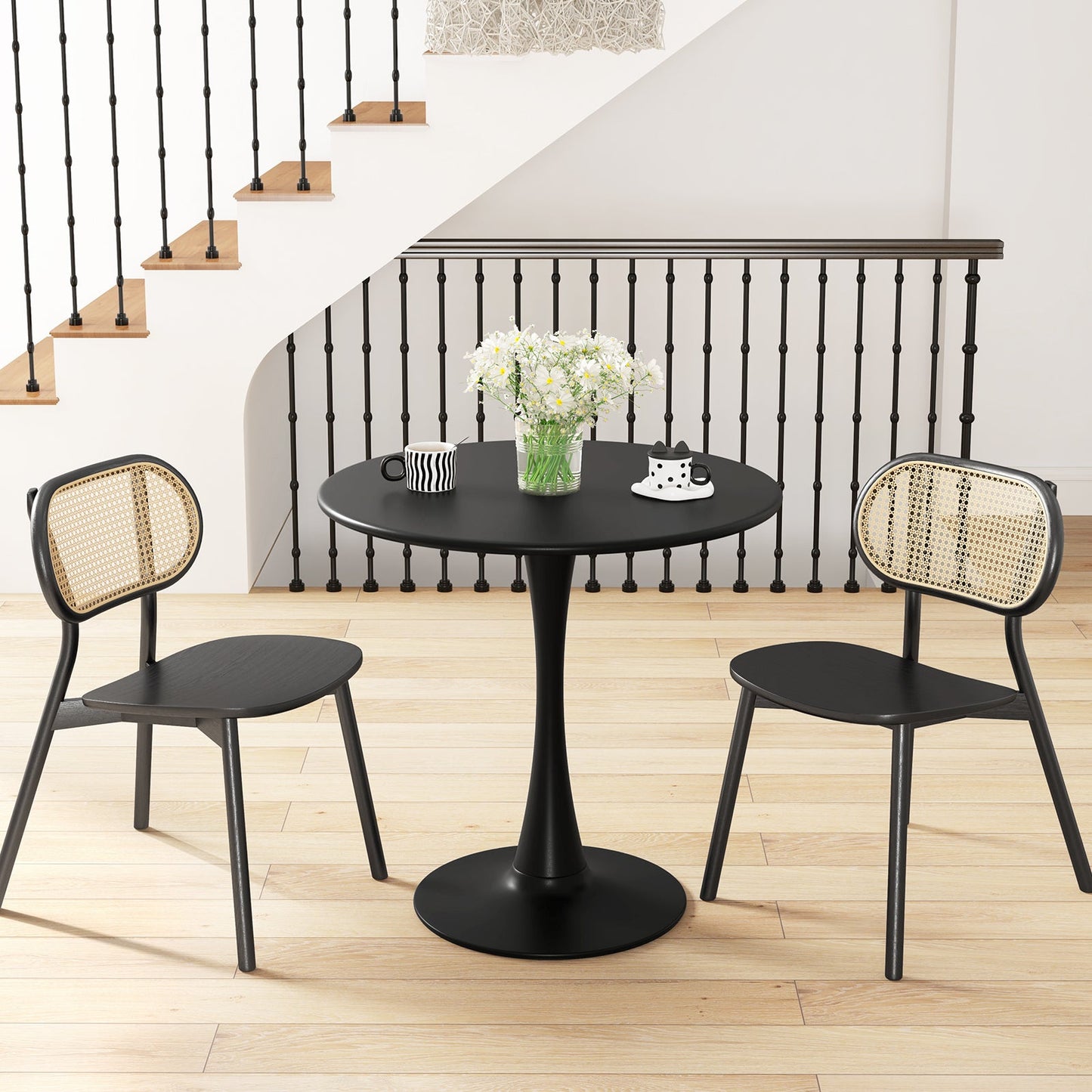 Mesa de comedor redonda de 31.5 pulgadas con anillo de PP antideslizante - Negro