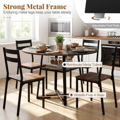 Round Dining Table for 4-6 with Storage Shelf