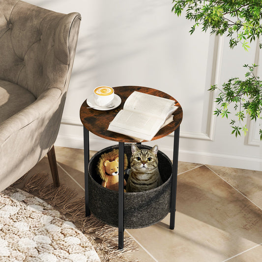 Round End Table 2-Tier Side Table with Removable Fabric Basket and Metal Frame - Tampa Home & Garden Store