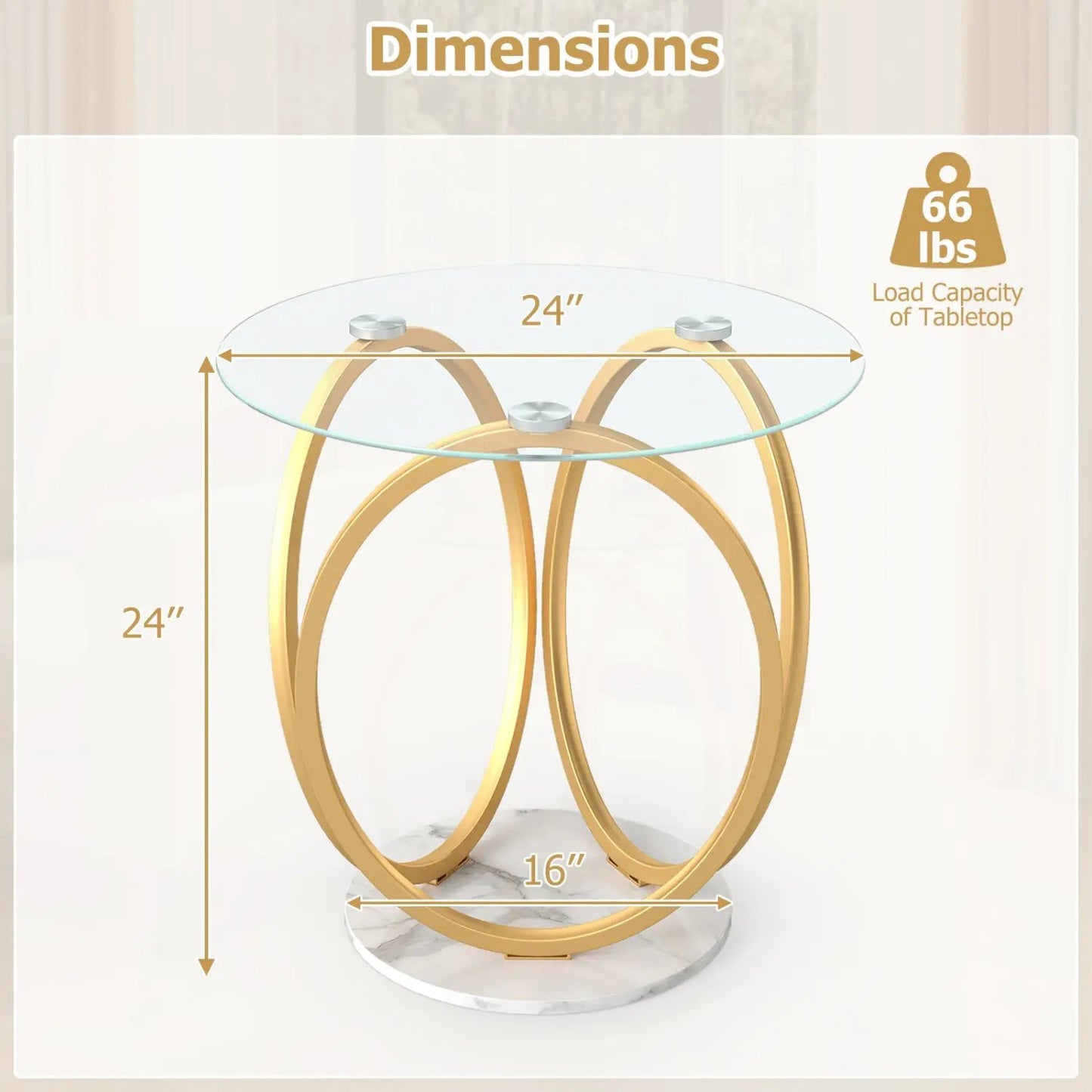 Round End Table with Faux Marble Top and Glass