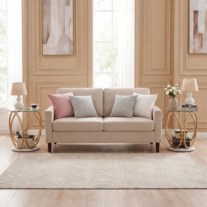 Round End Table with Faux Marble Top and Glass