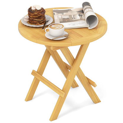 Mesa auxiliar de exterior portátil y compacta con patas en forma de X y tablero de listones
