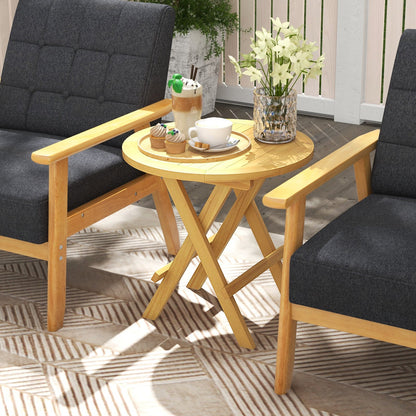 Mesa auxiliar de exterior portátil y compacta con patas en forma de X y tablero de listones