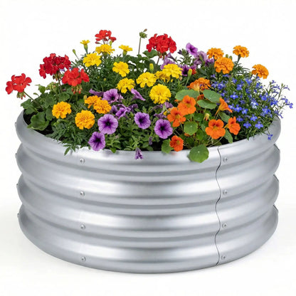 Round Galvanized Raised Garden Bed Open-Ended