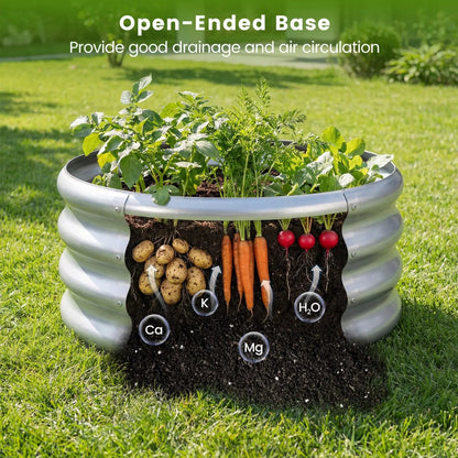 Round Galvanized Raised Garden Bed Open-Ended