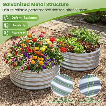 Round Galvanized Raised Garden Bed Open-Ended