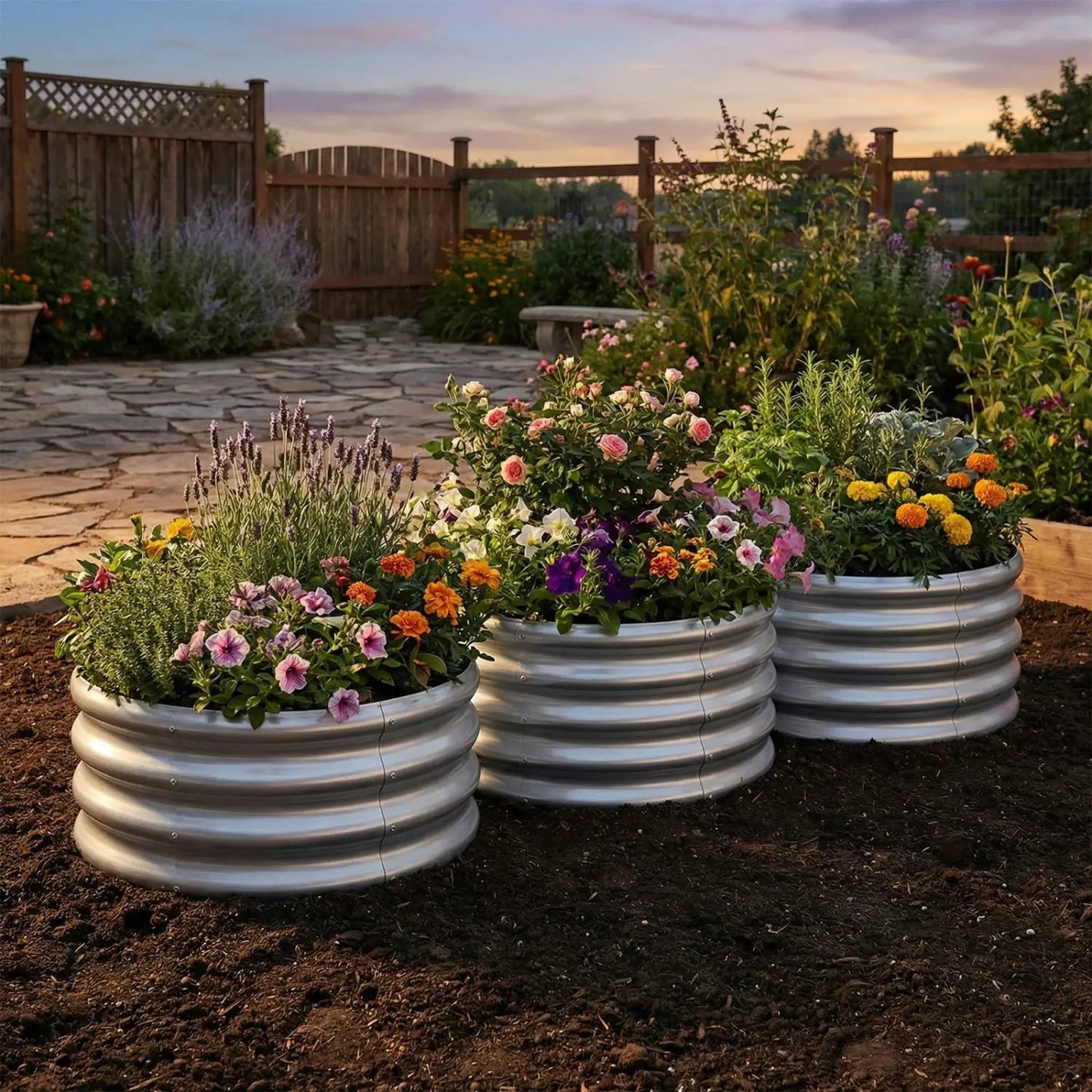 Round Galvanized Raised Garden Bed Open-Ended
