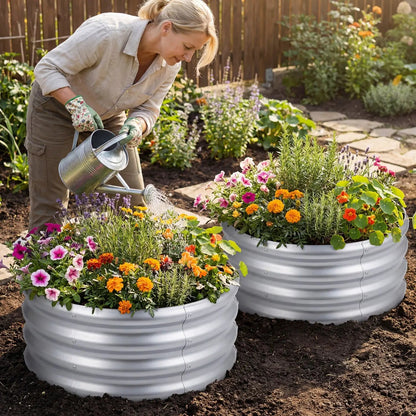 Round Galvanized Raised Garden Bed Open-Ended