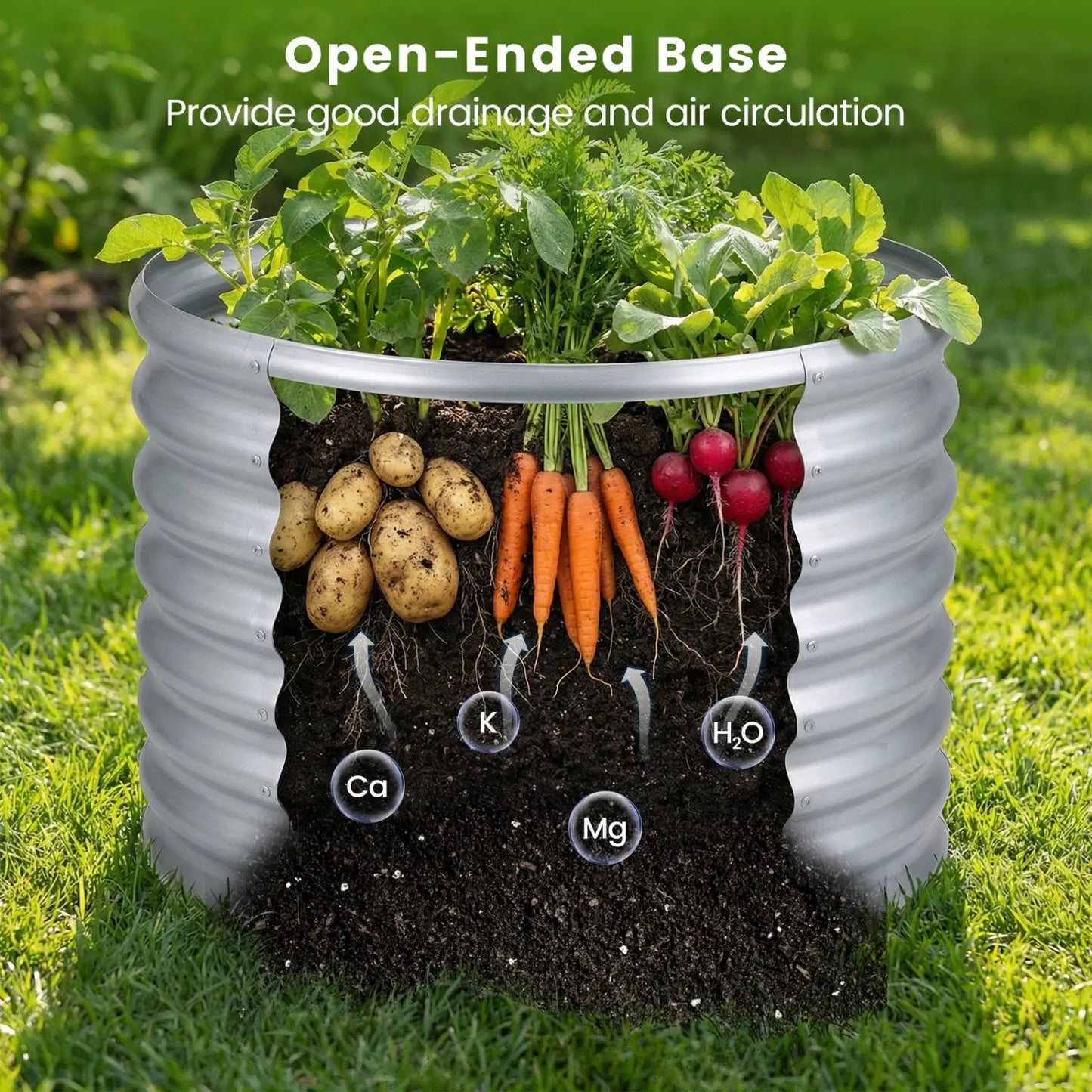 Round Galvanized Raised Garden Bed Open-Ended