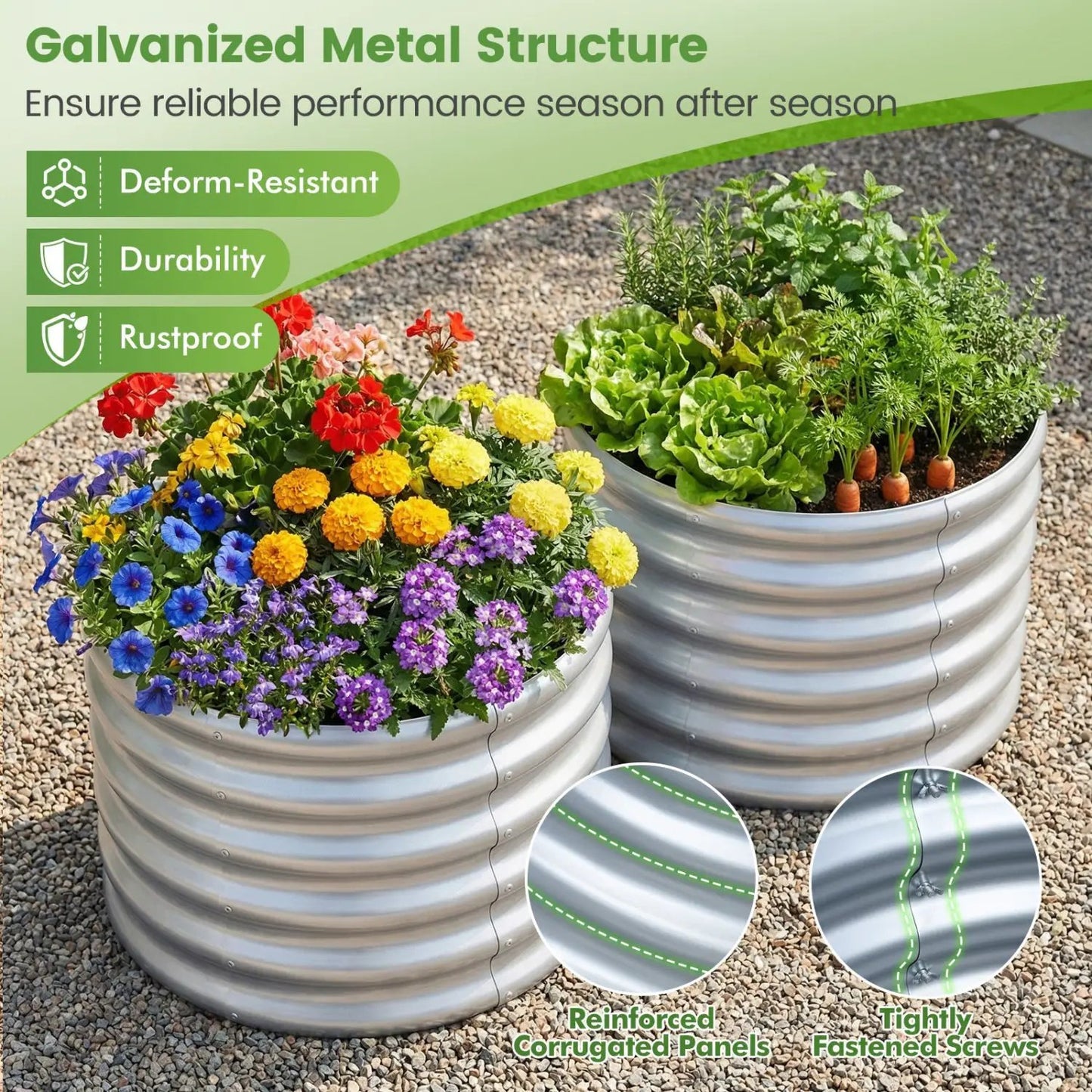 Round Galvanized Raised Garden Bed Open-Ended