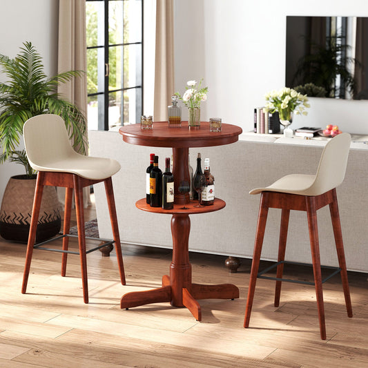 2-Tier Round High Top Bar Table with Storage Shelf and Pedestal Base-Espresso - Tampa Home & Garden Store