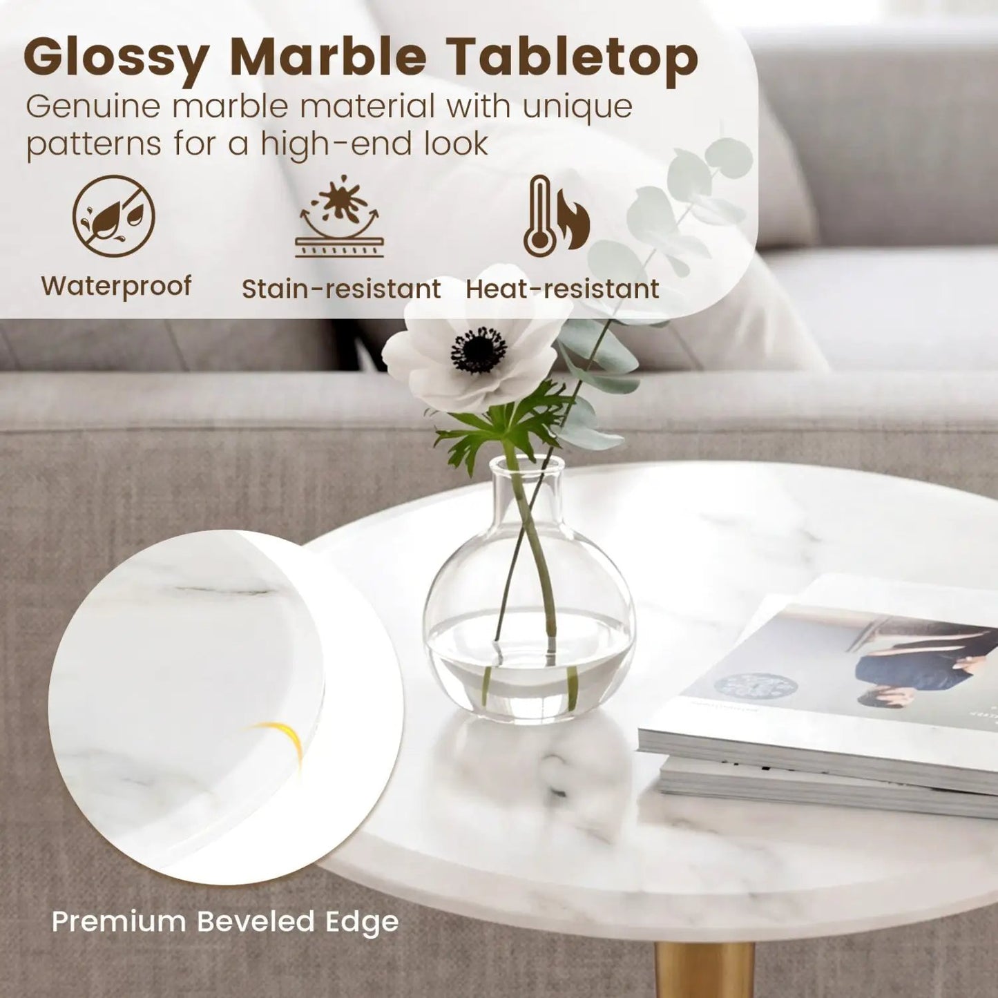 Round Marble Side Table With Stone Finish