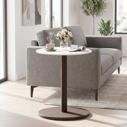 Round Marble Side Table Pedestal End Table Wood