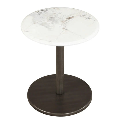 Round Marble Side Table Pedestal End Table Wood