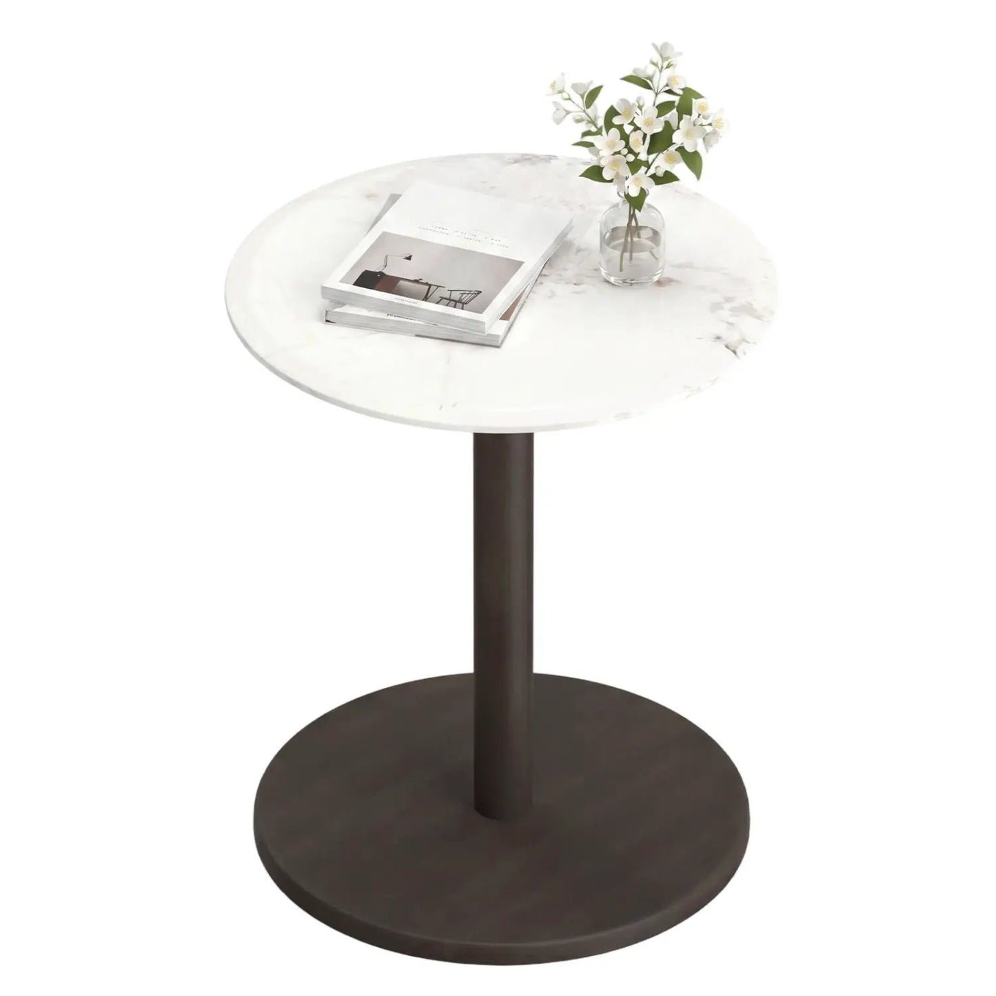 Round Marble Side Table Pedestal End Table Wood