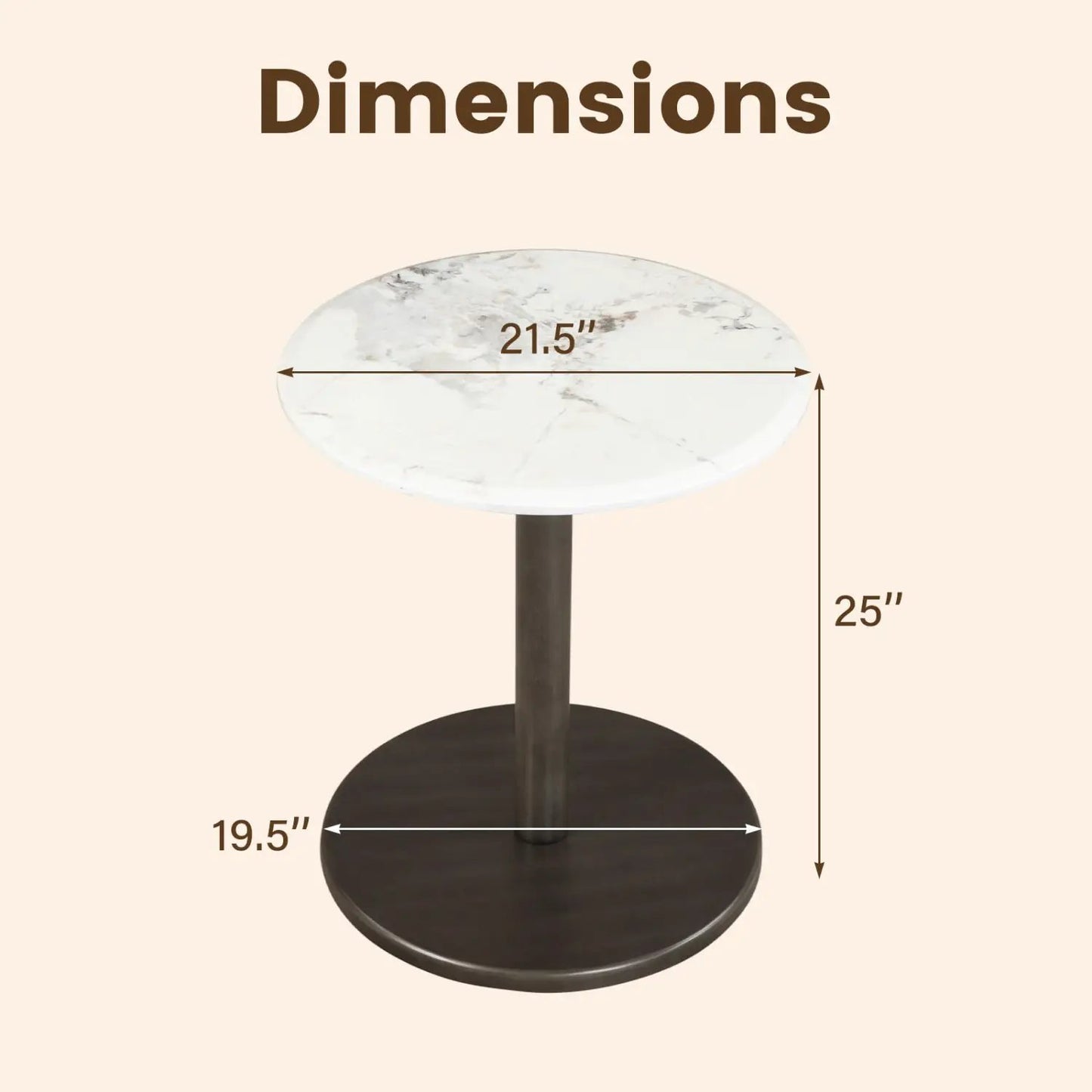 Round Marble Side Table Pedestal End Table Wood