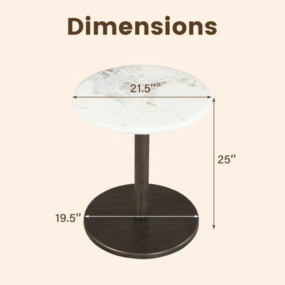 Round Marble Side Table Pedestal End Table Wood