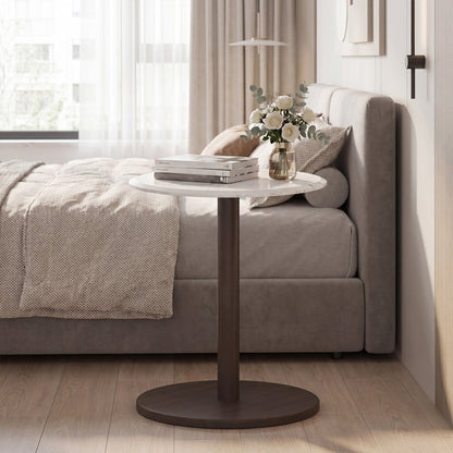 Round Marble Side Table Pedestal End Table Wood