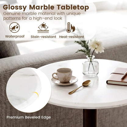 Round Marble Side Table Pedestal End Table Wood