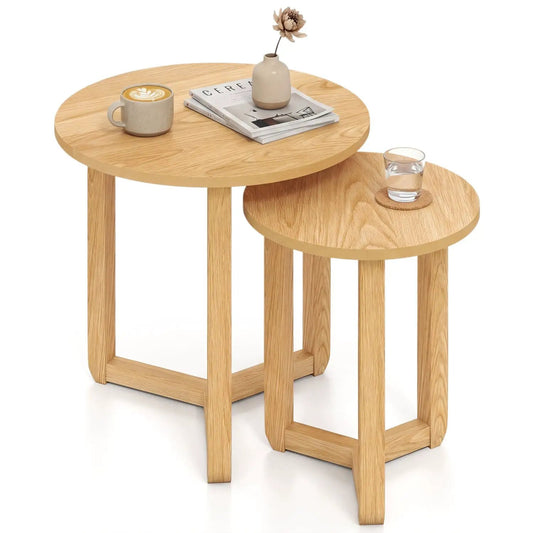 Round Nesting Coffee Tables Set of 2 Thick Top