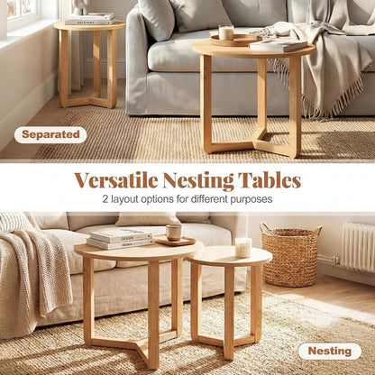 Round Nesting Coffee Tables Set of 2 Thick Top