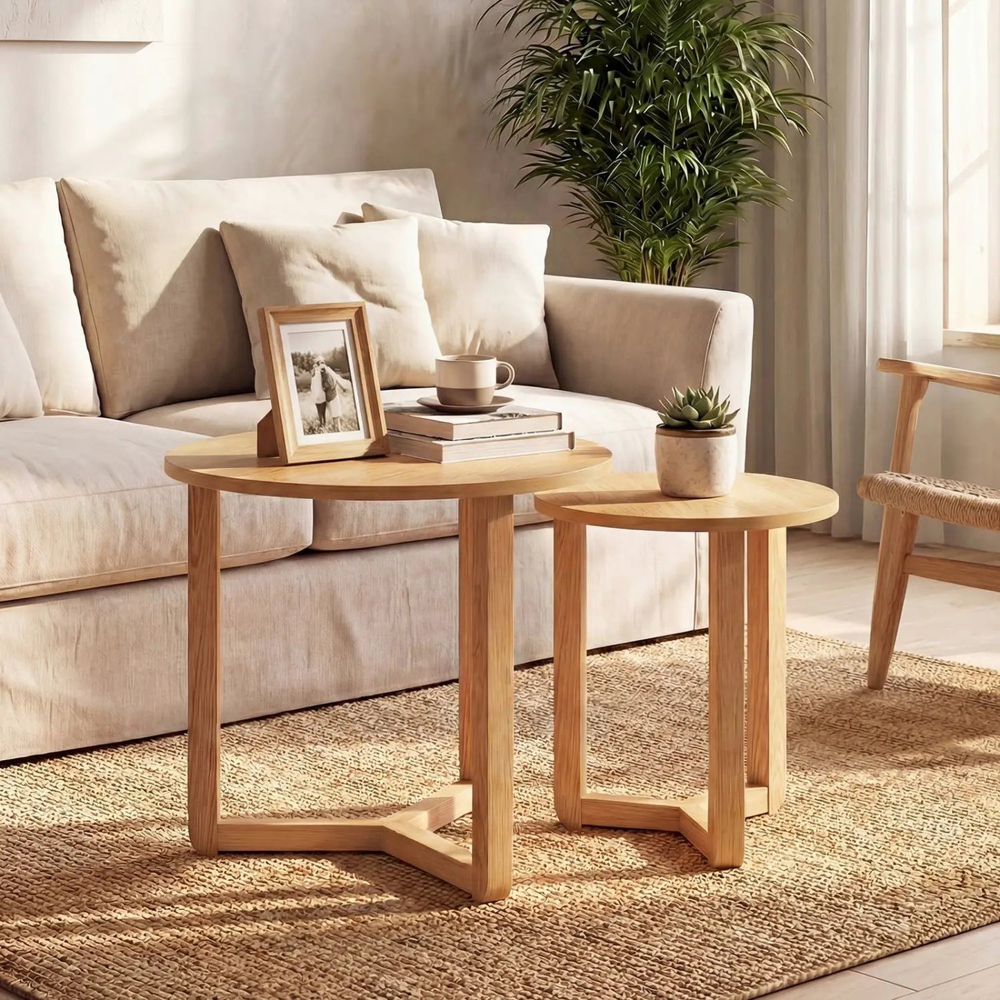 Round Nesting Coffee Tables Set of 2 Thick Top