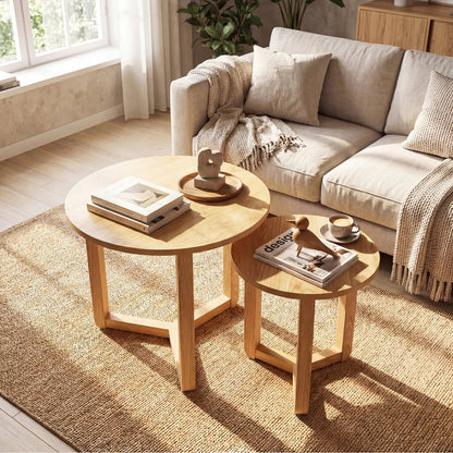 Round Nesting Coffee Tables Set of 2 Thick Top