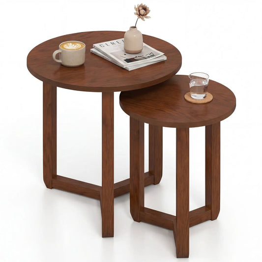 Round Nesting Coffee Tables Set of 2 Thick Top