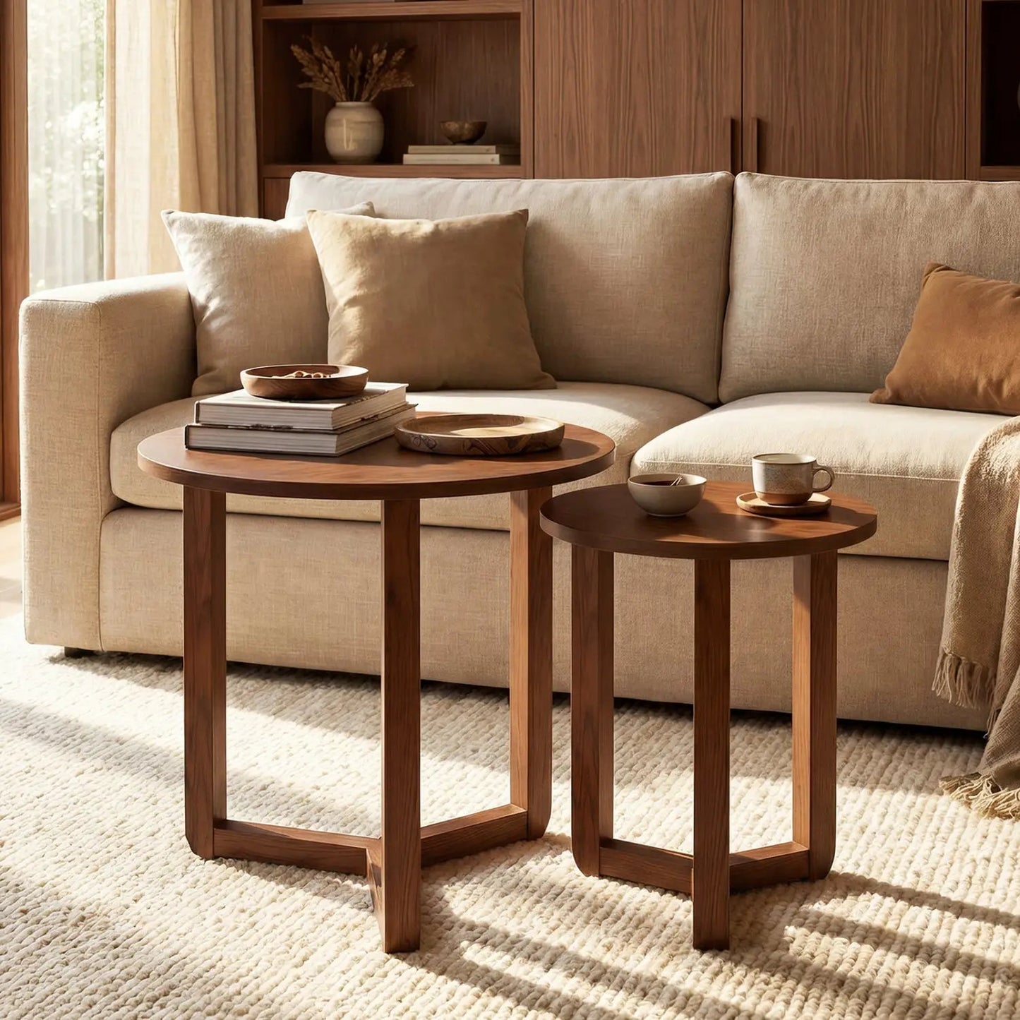 Round Nesting Coffee Tables Set of 2 Thick Top