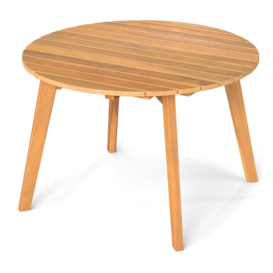 Round Outdoor Acacia Wood Side Table with Slatted Tabletop - Tampa Home & Garden Store