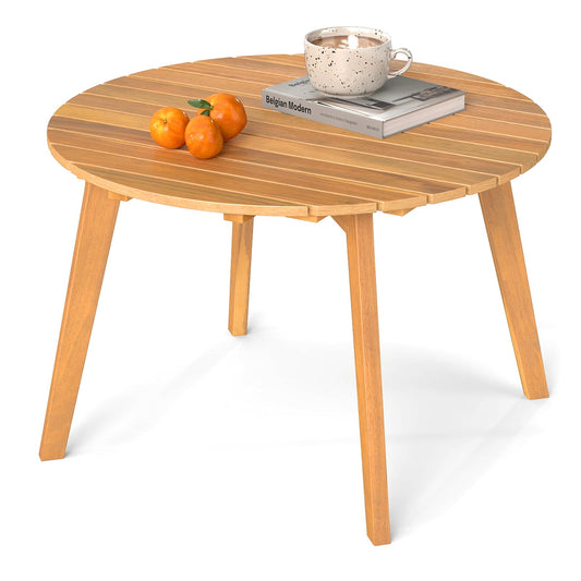 Round Outdoor Acacia Wood Side Table with Slatted Tabletop - Tampa Home & Garden Store