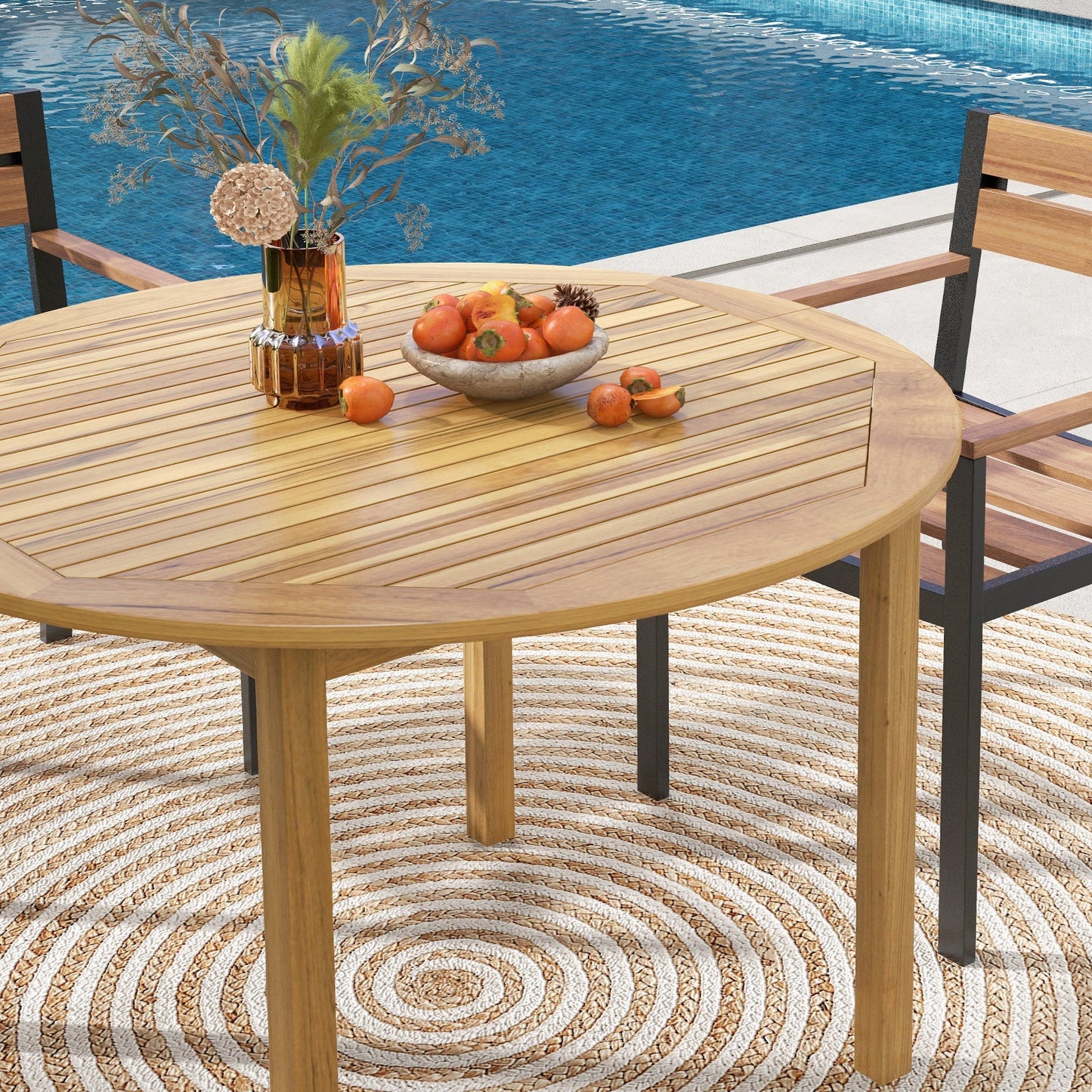 Mesa de comedor redonda grande para exteriores de 4 personas