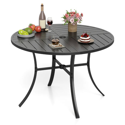 Round 42.5 inch round metal slat patio dining table with umbrella hole dark gray DirectDeals on Tampa Home & Garden Store