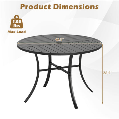 Round metal slat patio table 42.5 in with umbrella hole, black finish, 28.5 in height on Tampa Home & Garden Store