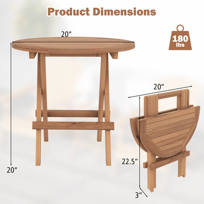 Round patio folding coffee table Indonesia teak with slatted top 20in diameter DirectDeals on Tampa Home & Garden Store