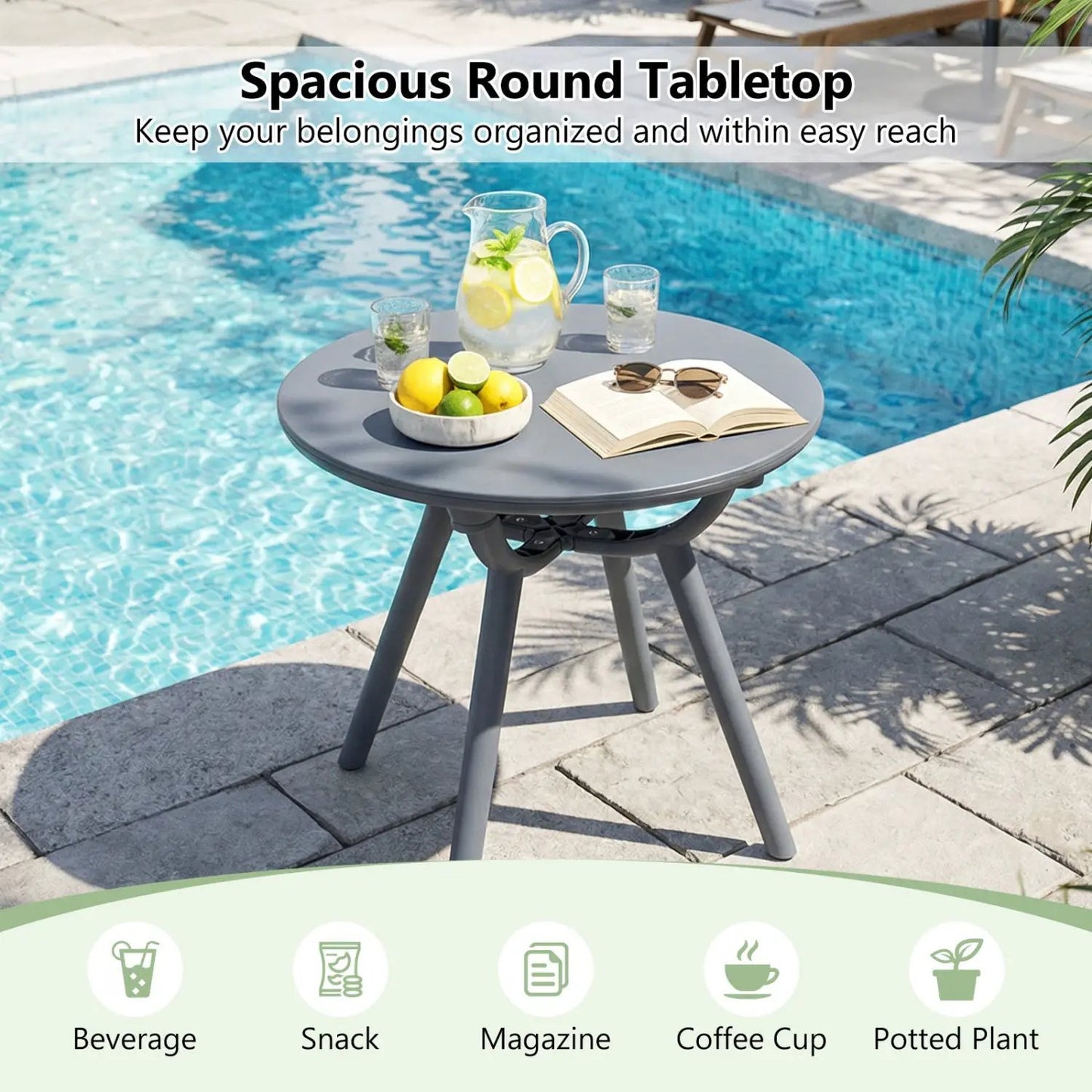 Round Patio Storage Side Table for Poolside