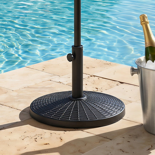 Umbrella base 22 lb resin wicker style, DirectDeals, black round base on Tampa Home & Garden Store