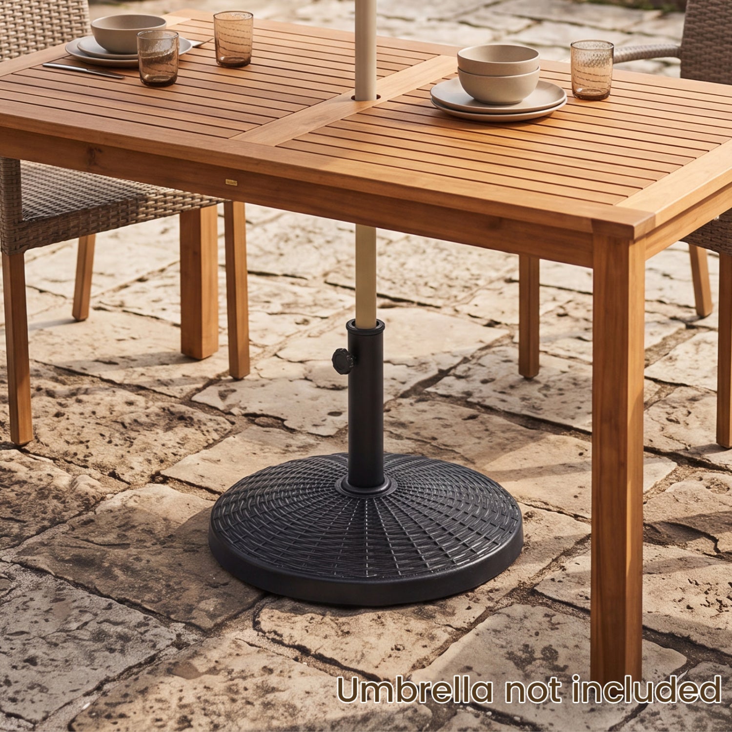 Patio Umbrella Base 22 lbs resin wicker by DirectDeals; black base with adjustable pole on Tampa Home & Garden Store