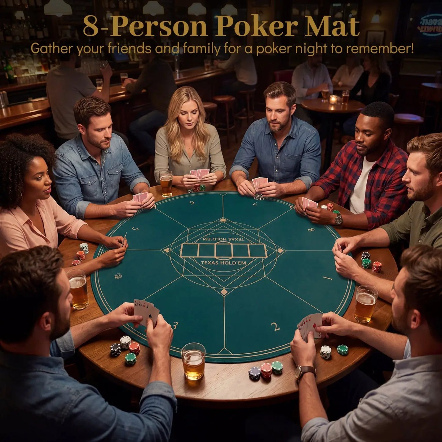 Round Poker Mat for Texas Holdem 40 Inch Portable