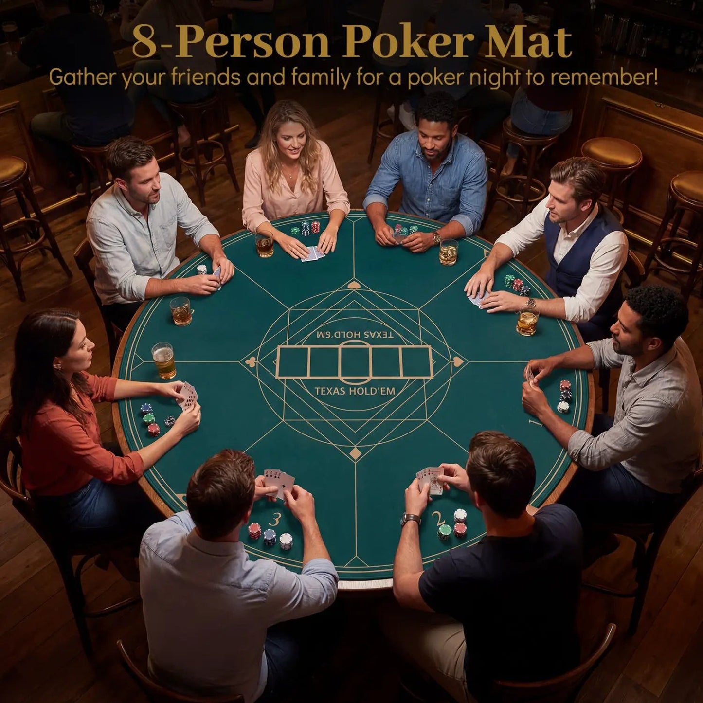 Round Poker Mat for Texas Holdem 55 Inch Portable